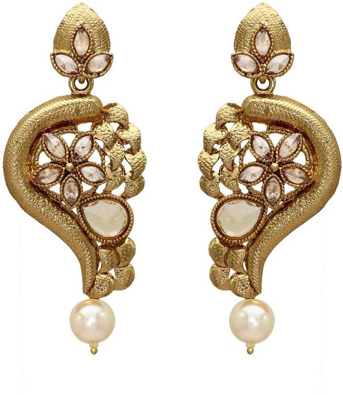 Partywear Collection White Color American Diamond Traditional Earrings Alloy Drops & Danglers