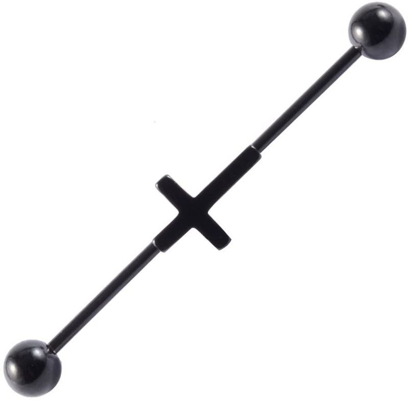 14 Gauge~1.2mm Black Color Cross Emblem Ear Industrial Barbell Piercing Ear stud Metal Stud Earring