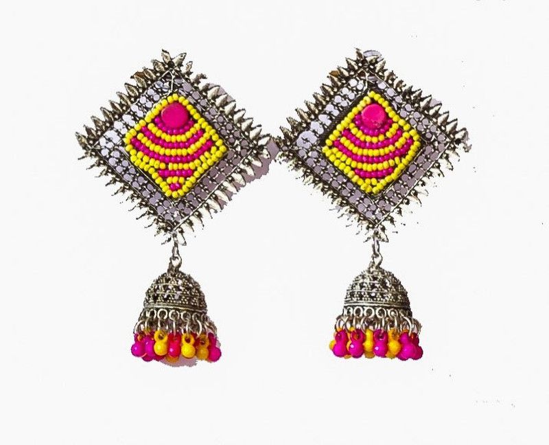 oxidized silver colorful beaded kite jumkha jumkhi earring for women and girls Beads Alloy Jhumki Earring