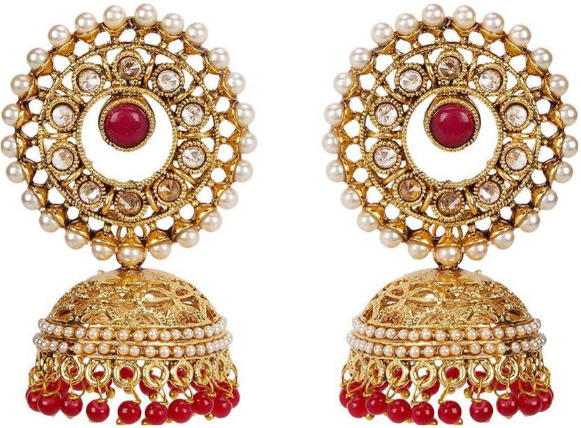 Pourni Traditional Jewellery Gold Plated Jhumka Earring for Women And Girls - MK422 Brass Jhumki Earring