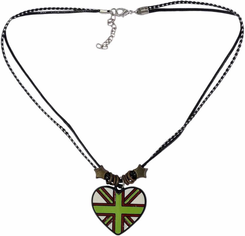 Flag Charm, Heart Pendant, With Classy Braided Leather, Denim/Casual Wear Stainless Steel Locket