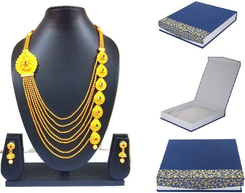 Alloy, Brass, Bronze, Copper, Cotton Dori, Stone Jewel Set  (Gold)