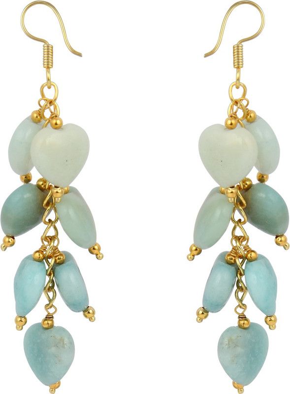Pearlzgallery's Amazonite in Heart shape Earring for Women with Alloy Metal and Gold Plated Aquamarine Alloy Drops & Danglers