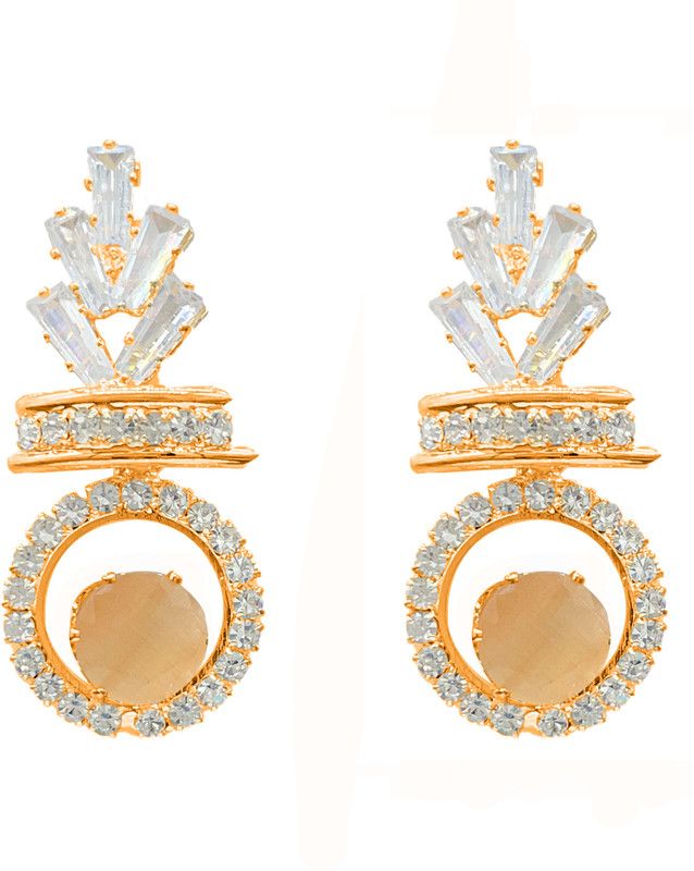 Earring Set Carnelian Orange Gold Plated Stud Tear Drop Tops Set Women & Girls Cubic Zirconia, Crystal Alloy, Brass, Copper Drops & Danglers