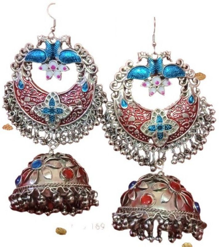 Minakari Chandbali Earrings by Shreehit Creations German Silver Jhumki Earring