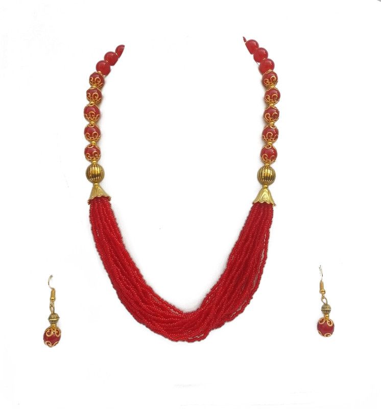 Alloy Gold, Red Jewel Set  (Pack of 1)