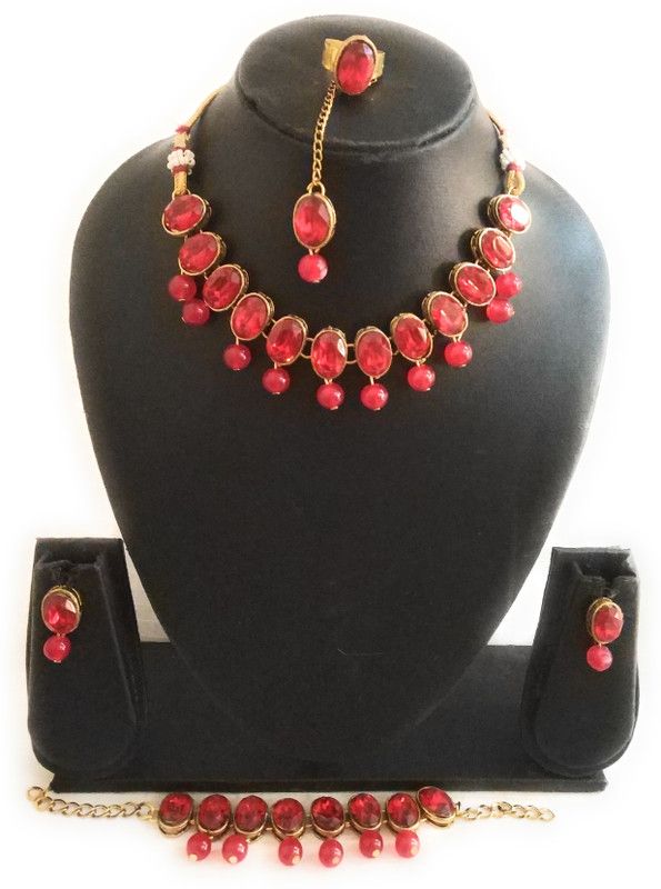 Alloy Gold-plated Red, Pink Jewel Set  (Pack of 1)
