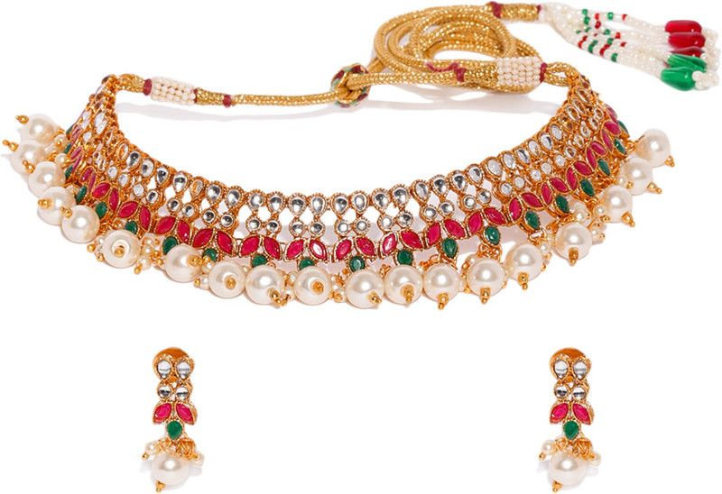 Alloy Gold-plated Red, White, Green Jewel Set  (Pack of 1)