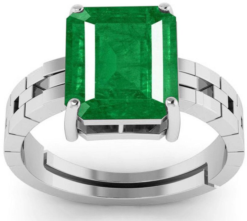 Square Shape 9.00 Carat Emerald / Panna Loose Gemstone Panchdhatu Silver Ring Silver Silver Plated Ring