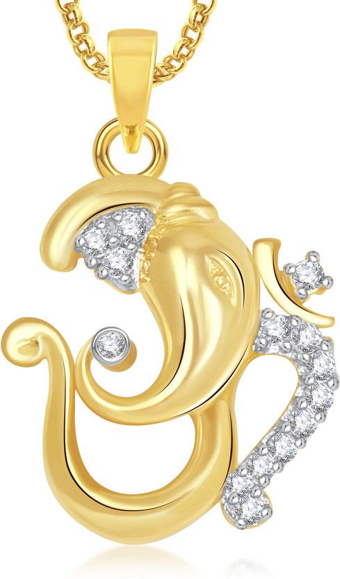 Aum Ganesha God Idol Pendant With Chain For Men and Women Brass Crystal, Cubic Zirconia Alloy Pendant