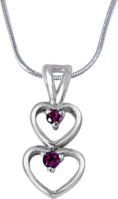 A Double Blessing Pink Rhodolite & 925 Sterling Silver Pendant with 18 IN Chain (SDP396) Rhodium Ruby Sterling Silver Pendant