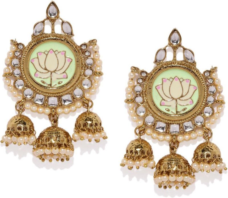 Lotus Design Stone Jhumki Earring