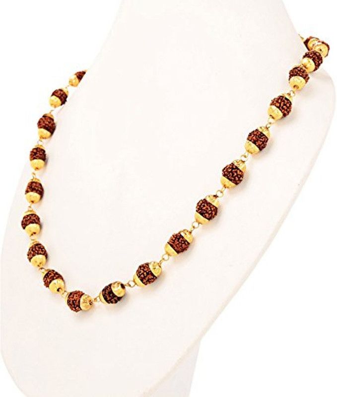 24k Gold Rudraksha Mala Amber Brass Chain
