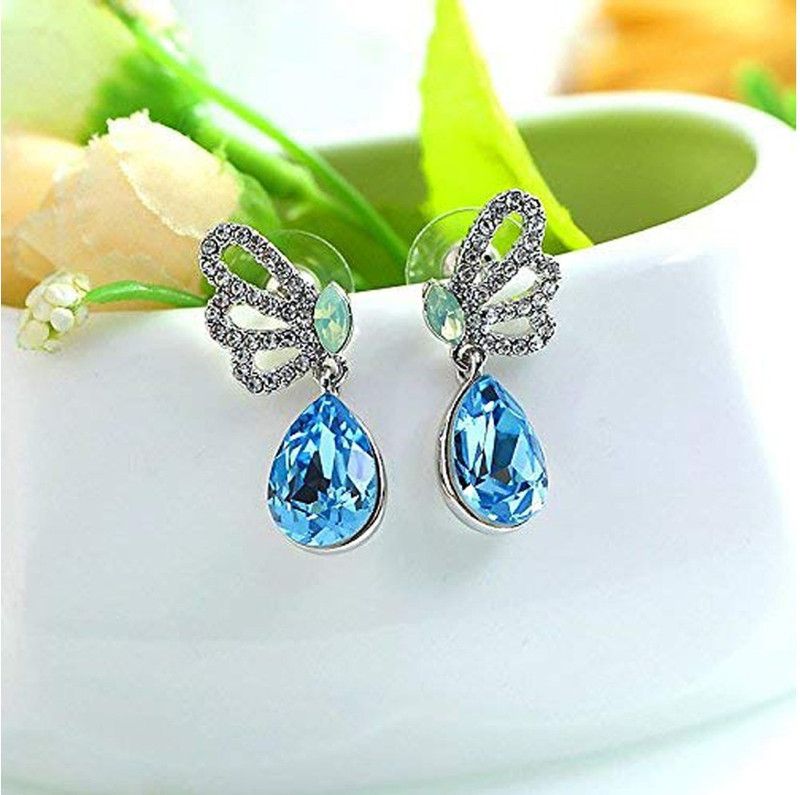 Splendid Collection A5 Grade Crystals Butterfly Drop Earrings Crystal Metal Drops & Danglers