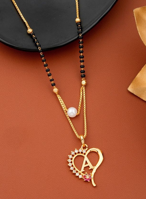 A name letter Diamond Pendant locket mangalsutra chain for women Gold-plated Beads Alloy, Metal Pendant
