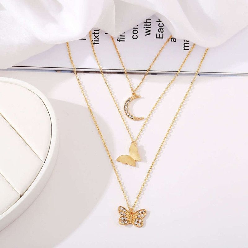 Goldiwala Fashion Butterfly Alloy AD stone Pendant Gold-plated Plated Alloy Layered