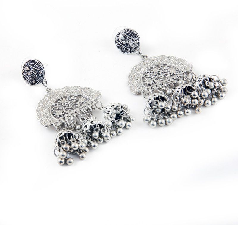 Beads Silver Jhumki Earring