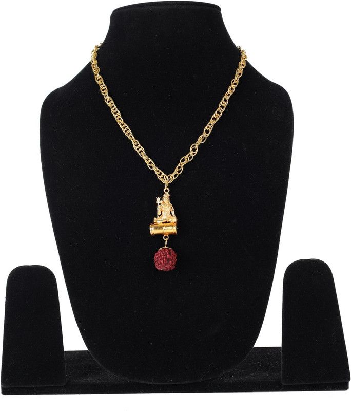 Lord Shiv Damru Rudraksh Pendant With Heavy Golden Chain For Boys/Men Gold-plated Brass Locket