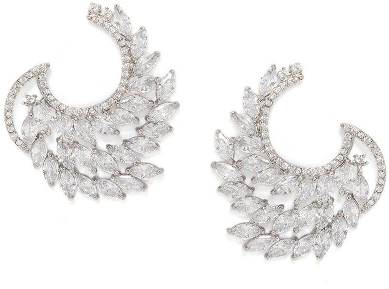 Rubans Silver Toned Zircon Stone Studded Statement Stud Earring Alloy Stud Earring
