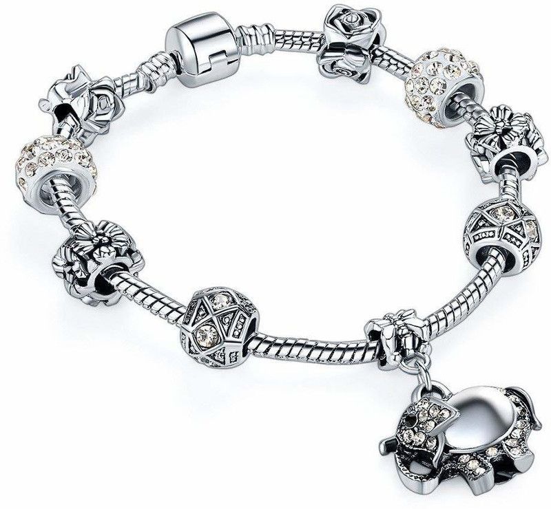 Copper Crystal Silver Charm Bracelet