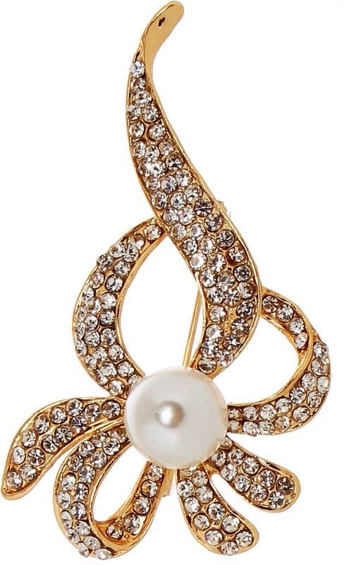 Lucky Jewellery Designer White Color Stone Brooch For Men & Women Brooch  (Gold)