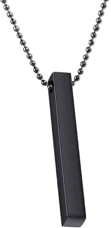 Black Pendant for Unisex Couples Stainless Steel Bar Necklaces Long Chain Stick Black Silver Stainless Steel