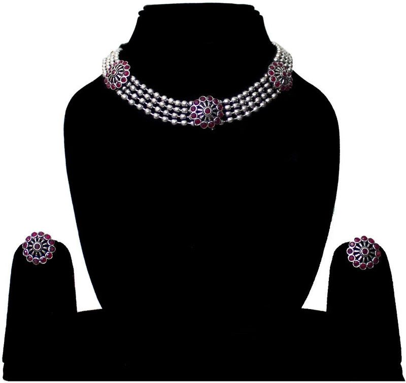Copper Silver Ruby Red Jewel Set  (Pack of 1)
