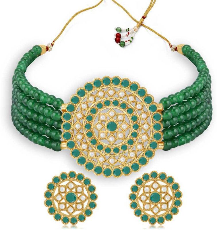 Alloy, Metal, Brass Jewel Set  (Green, Gold)