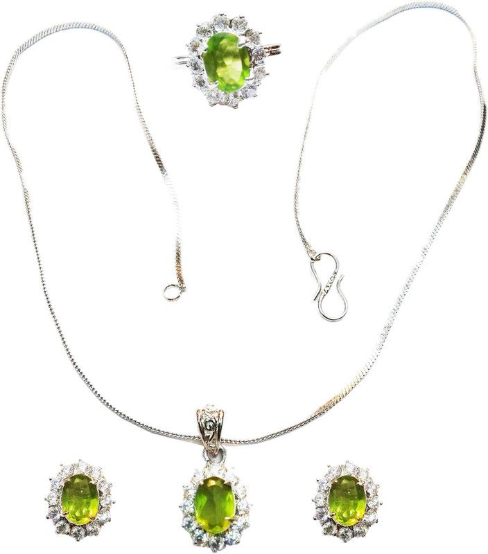 Stone Rhodium Green, Silver Jewel Set  (Pack of 1)