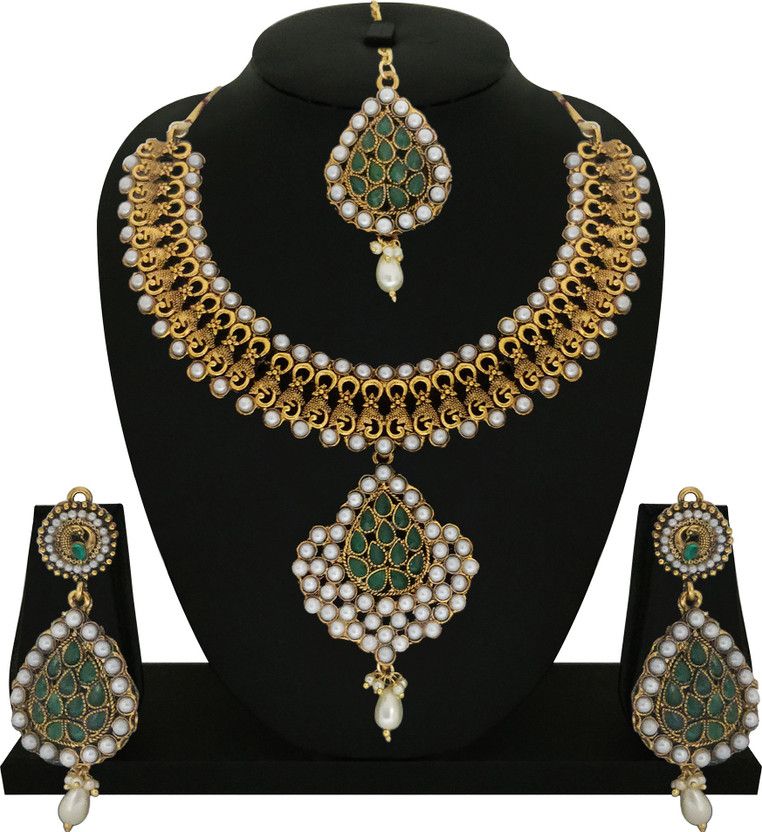 Brass, Zinc Gold-plated White, Green Jewel Set  (Pack of 1)