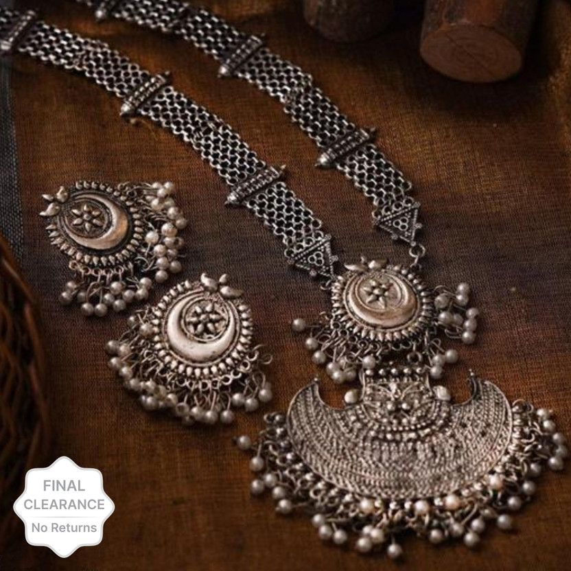 Oxidised metallic silver necklace Metal Necklace Brass Necklace Beads Silver Plated Brass, Alloy Necklace