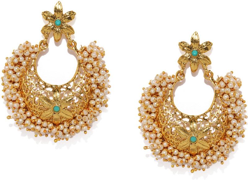 Graceful Gold Plated Floral Earring for Women Pearl Alloy Chandbali Earring