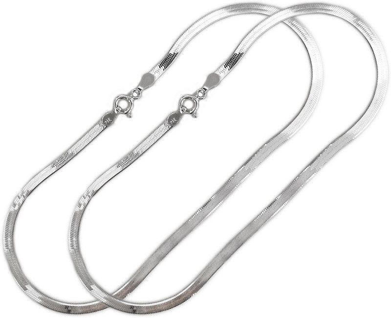 Parnika Pair of Flat Snake Design in Pure 92.5 Sterling Silver Anklet  (Pack of 2)