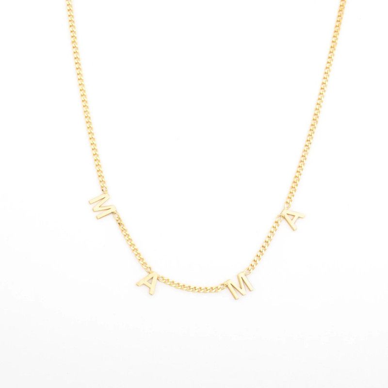 Mama Letter Necklace, Mama Initial Necklace, Curb Chain Mama Necklace, Gold-plated Plated Brass Necklace
