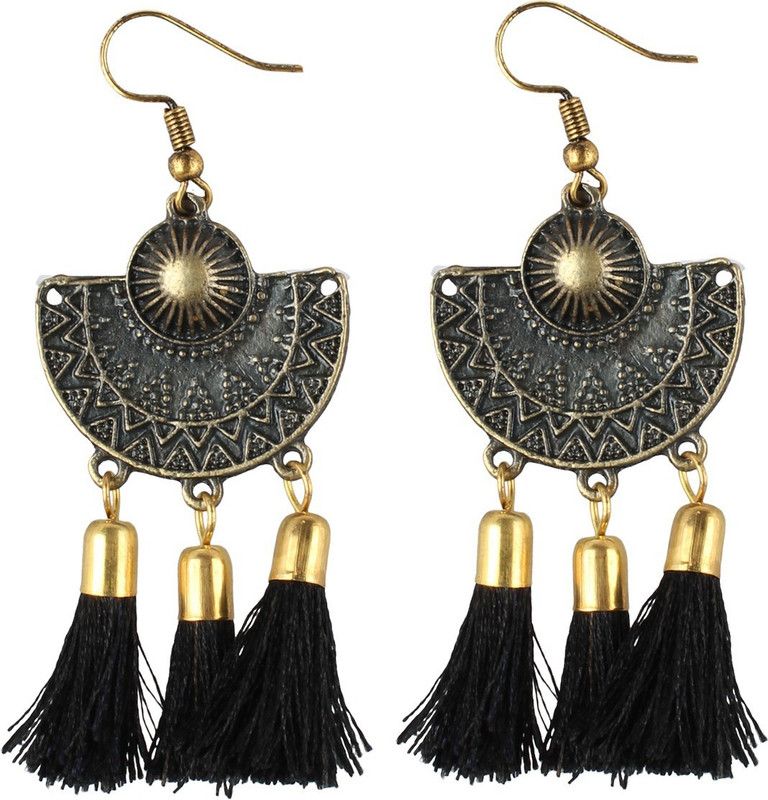 Designer Light Weight Oxidized Golden Tassel Earrings for Girls Alloy Drops & Danglers, Tassel Earring