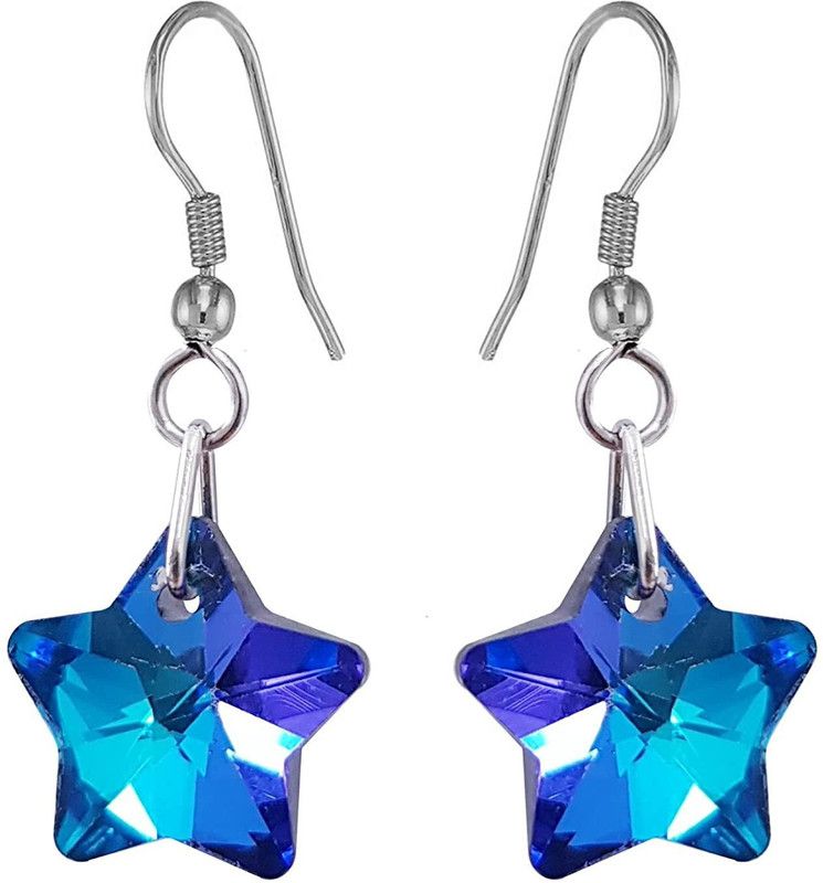 Never Fading Blue Crystal Star Dangle Earrings for Women & Girls (ER2051) Crystal Metal Drops & Danglers