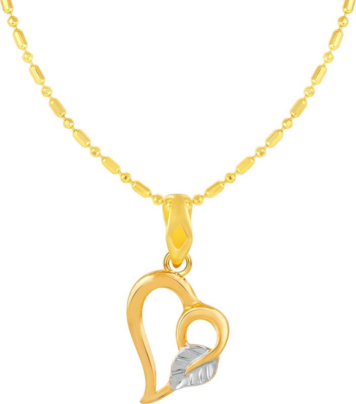Leafy Heart with Chain Gold-plated Cubic Zirconia Brass Pendant