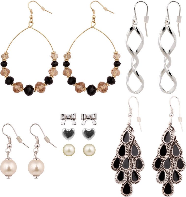 Boffin Artificial Stylish Earring Beaded & Wired Fancy Jewellery for Girls & Women Set of 5 pairs Alloy Earring Set