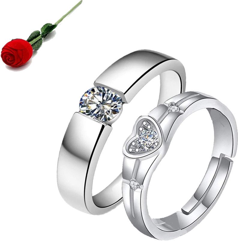 Queen & King Limited Edition Love Valentine Sterling Silver Couple Rings with Rose Box Packing Stainless Steel Cubic Zirconia Silver Plated Ring Set