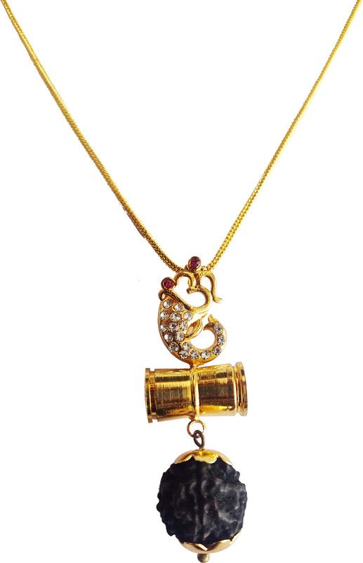 Lord Shiva Symbols Om Damru Pendant Hindu necklace Gold-plated Alloy, Brass