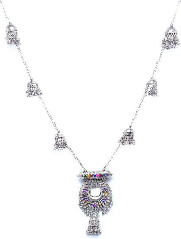 Fashion Boho Jewellery Oxidised Silver Multi Beads Rajasthani Banjara Style Necklace for Women & Girls Alloy Layered