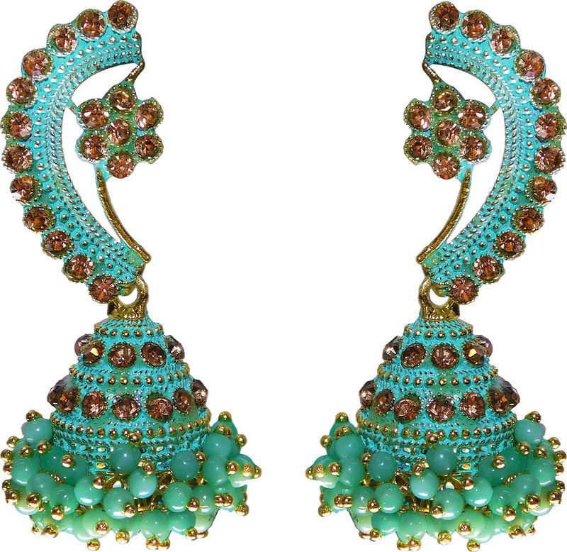 Women bridal Jhumka designer stylish Golden Ethnic wedding Kundan Aqua color Brass Jhumki Earring