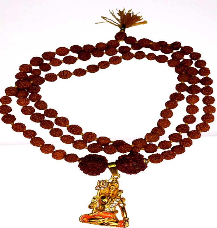 Lord Shiva Locket With Mala Duble Color Rudraksha mala 108 beads Wood Chain