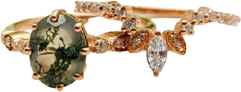 Agate Ring Set For Women Pear Oval Shaped Golden Silver Agate Ring