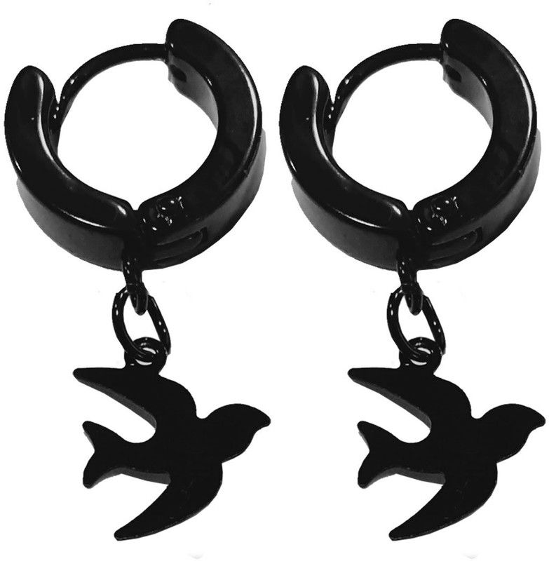 Free Bird Charm Drop Huggie Earring Metal Hoop Earring