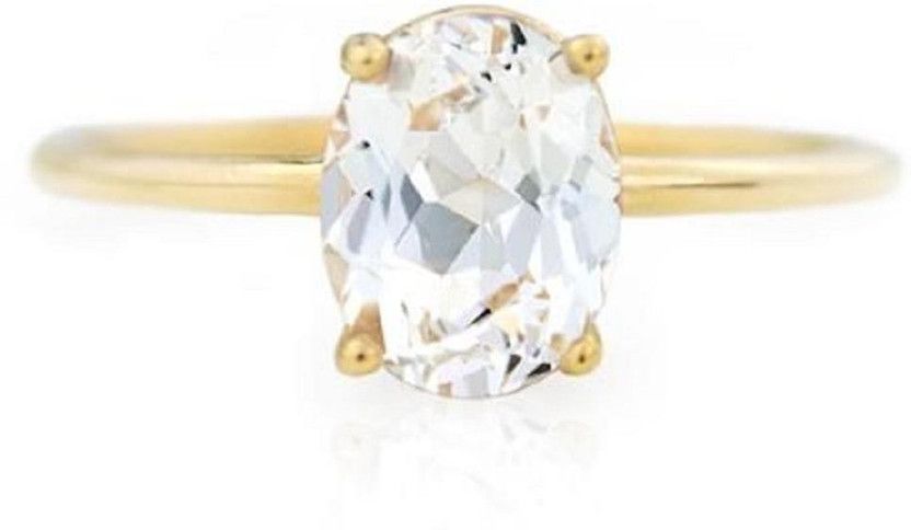 Certified White sapphire Natural Gemstone Ring for Women Copper Sapphire Gold Plated Ring