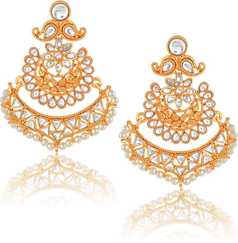 Earrings Bridal Wedding Cubic Zirconia, Pearl Copper, Brass Earring Set, Chandbali Earring