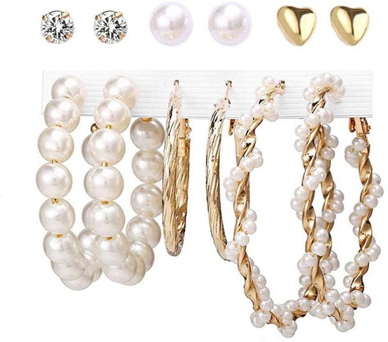 CITY STONES,Stylish Latest Design Earings Jewellery Alloy Earring Set Pearl Alloy Hoop Earring, Stud Earring