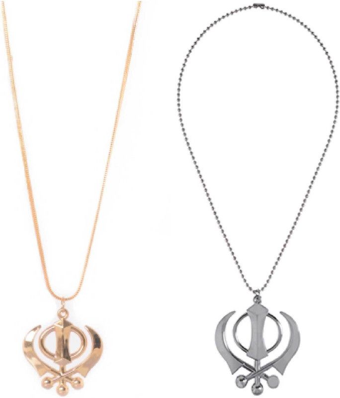 Brass and Steel Khanda Sikh Sardar Punjabi God Pendant jewelry, Combo Jewelry pendant , Chain pendant necklace Jewelry for Men and Women Gold-plated Brass Pendant