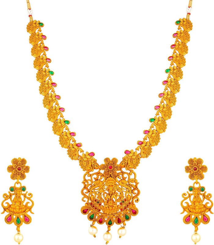 Alloy Gold-plated Gold, Pink, Green Jewel Set  (Pack of 1)
